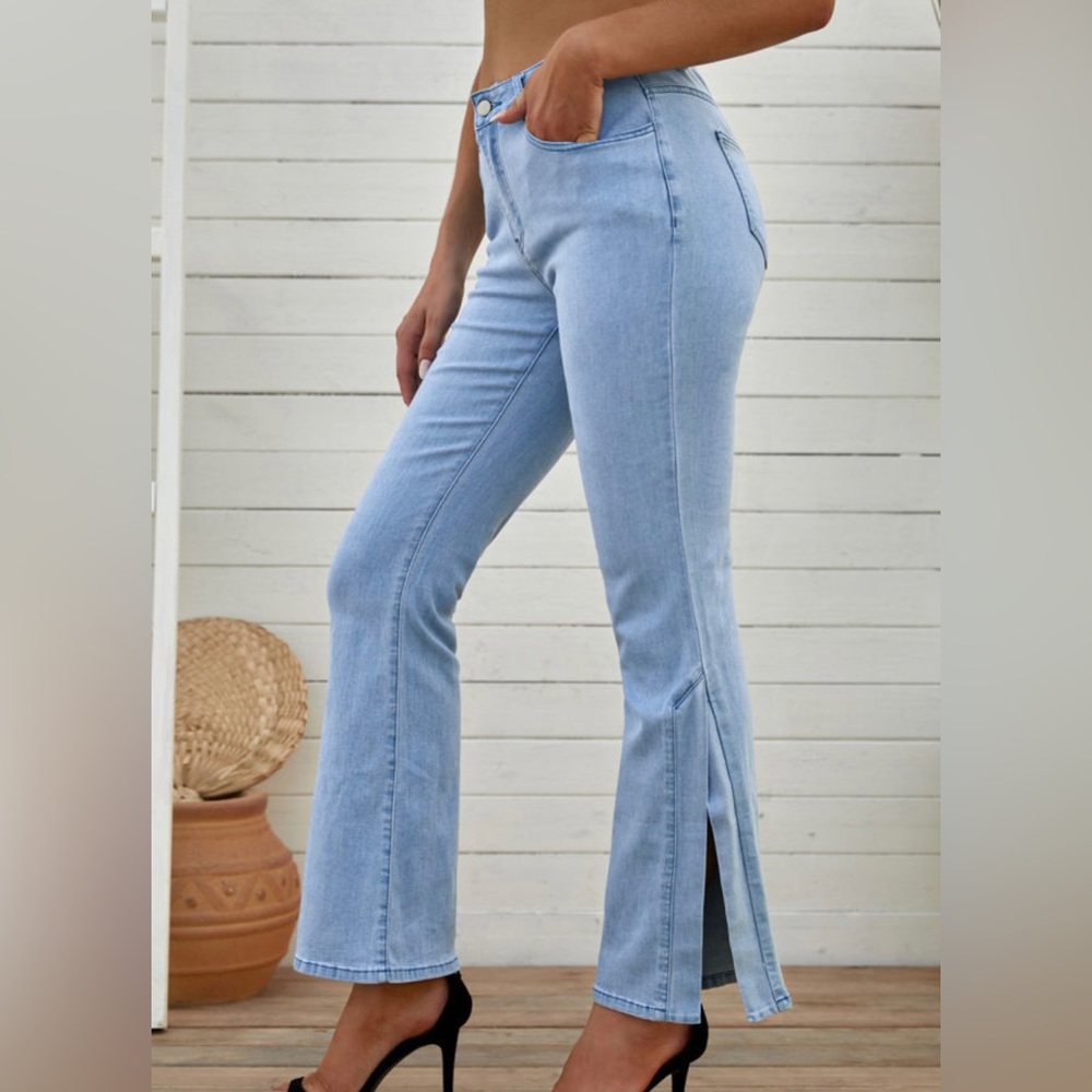 Wide Leg Split Hem Flared Jeans - Picture 4 of 7